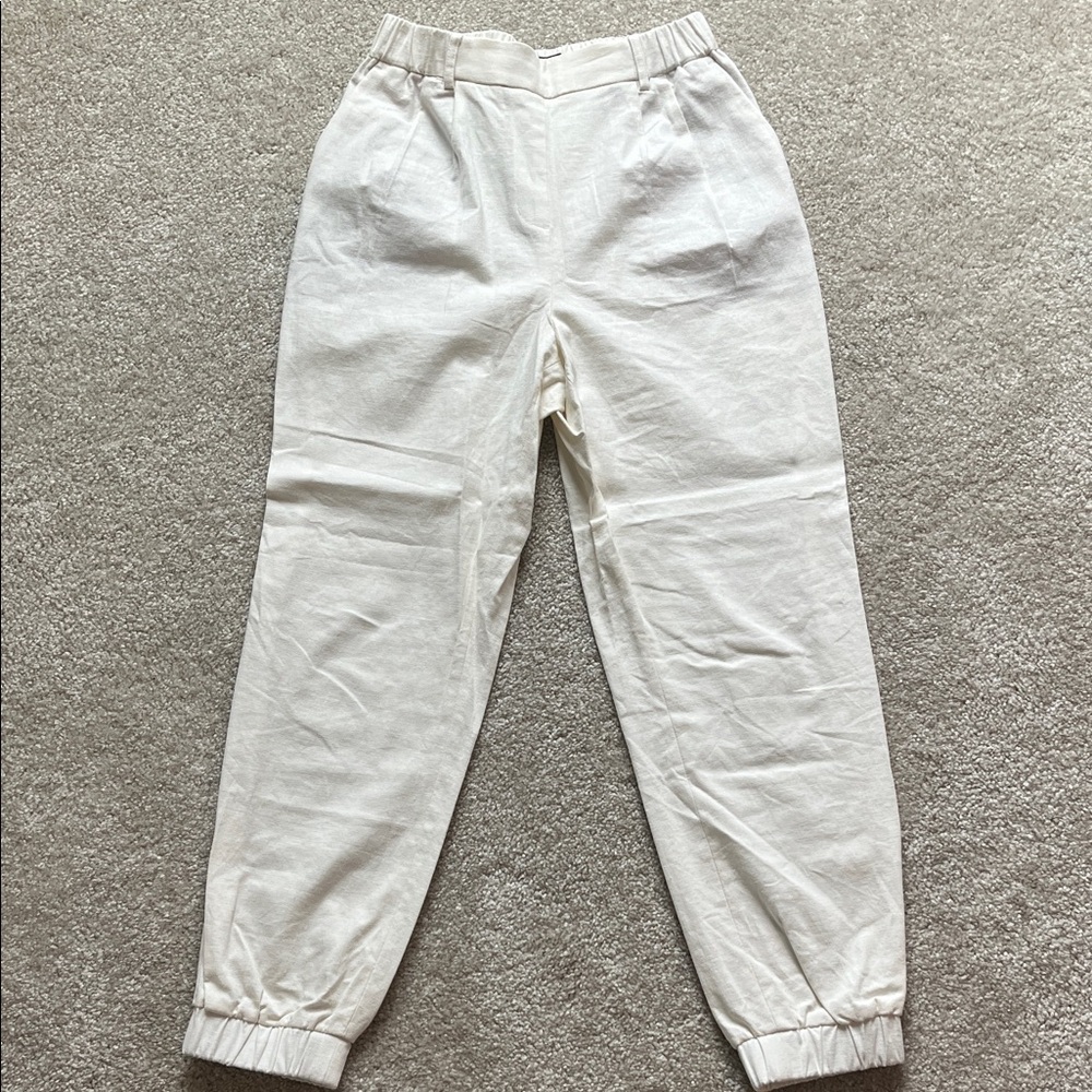 Express White Linen High Rise Ankle Pant